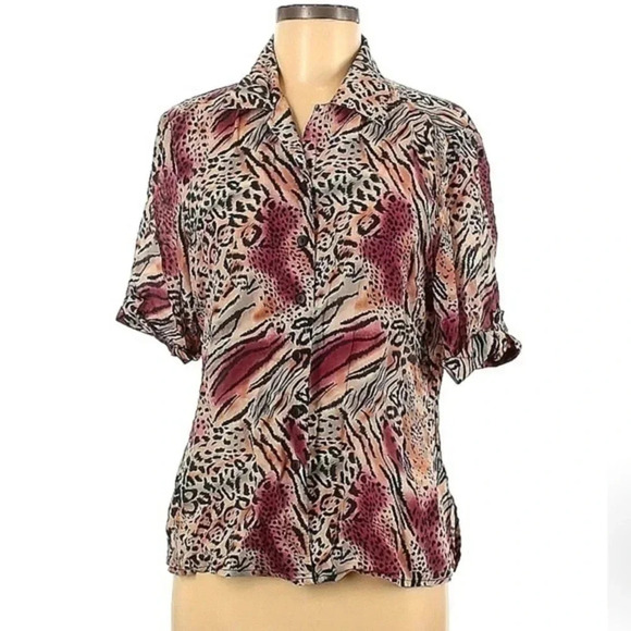 Vintage Anna and Frank | 100% Silk Leopard Print Button Down Blouse Size Medium - Picture 1 of 6